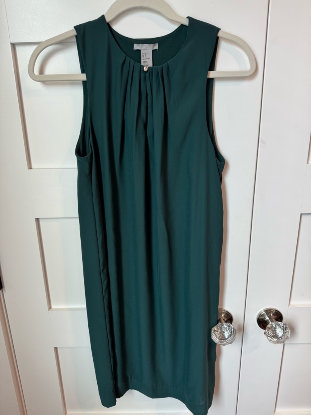 H&M Sleeveless Teal Green Pleated Shift Dress size 6